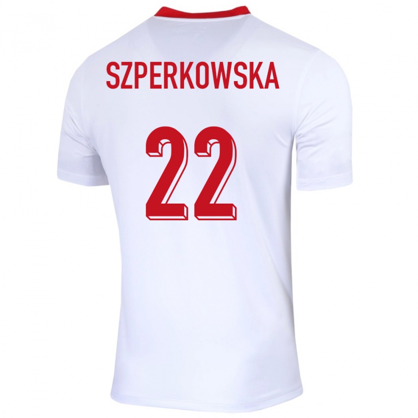 Mænd Polen Oliwia Szperkowska #22 Hvid Hjemmebane Spillertrøjer 24-26 Trøje T-Shirt