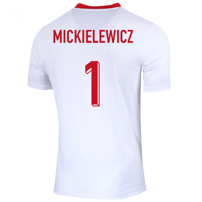 Mænd Polen Aleksander Mickielewicz #1 Hvid Hjemmebane Spillertrøjer 24-26 Trøje T-Shirt