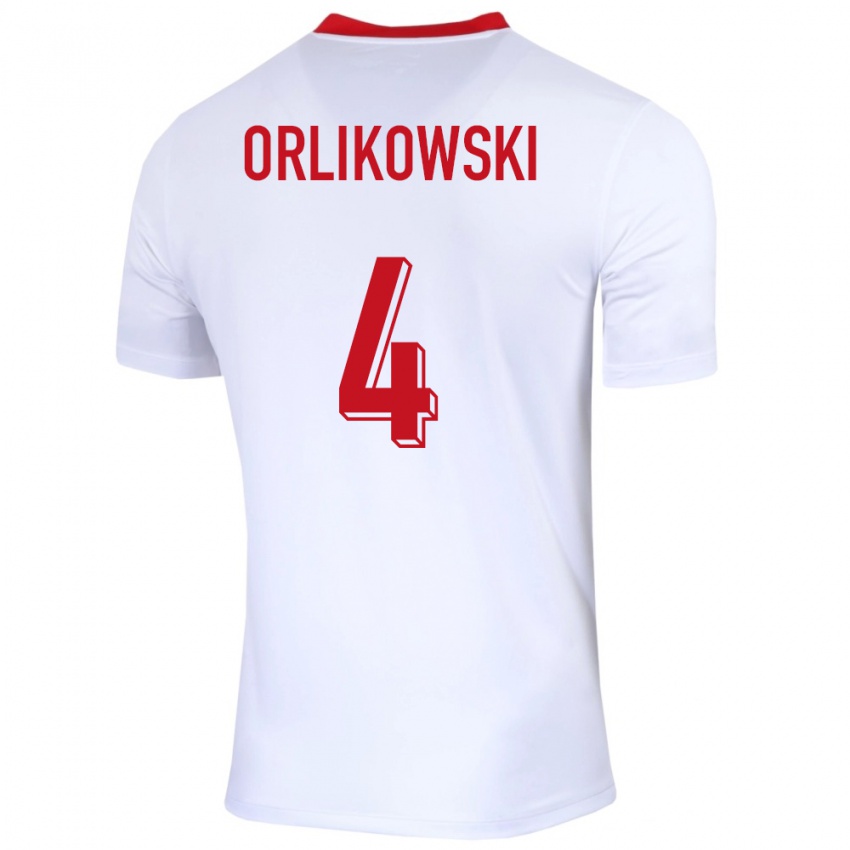 Mænd Polen Igor Orlikowski #4 Hvid Hjemmebane Spillertrøjer 24-26 Trøje T-Shirt