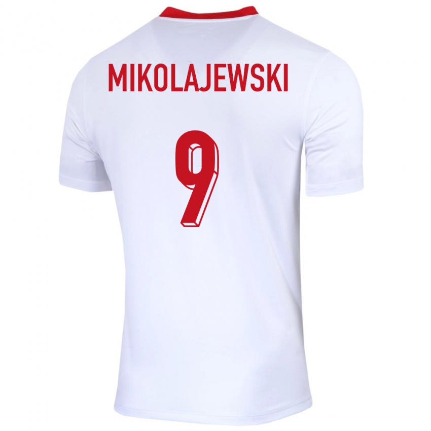 Mænd Polen Daniel Mikolajewski #9 Hvid Hjemmebane Spillertrøjer 24-26 Trøje T-Shirt