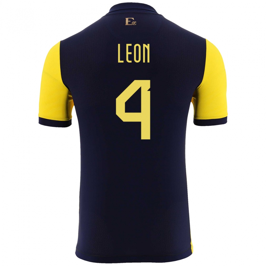 Mænd Ecuador Fernando Leon #4 Gul Hjemmebane Spillertrøjer 24-26 Trøje T-Shirt
