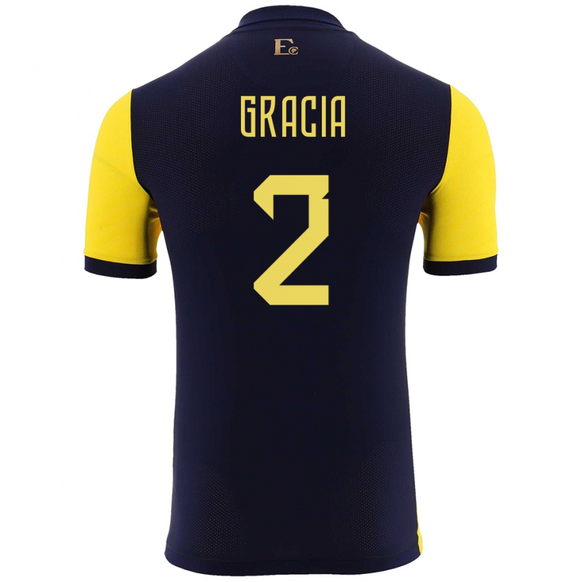 Mænd Ecuador Ericka Gracia #2 Gul Hjemmebane Spillertrøjer 24-26 Trøje T-Shirt