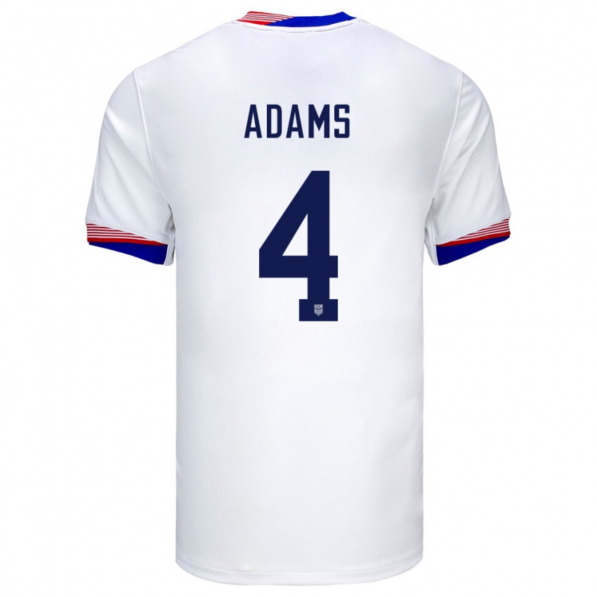 Mænd Usa Tyler Adams #4 Hvid Hjemmebane Spillertrøjer 24-26 Trøje T-Shirt