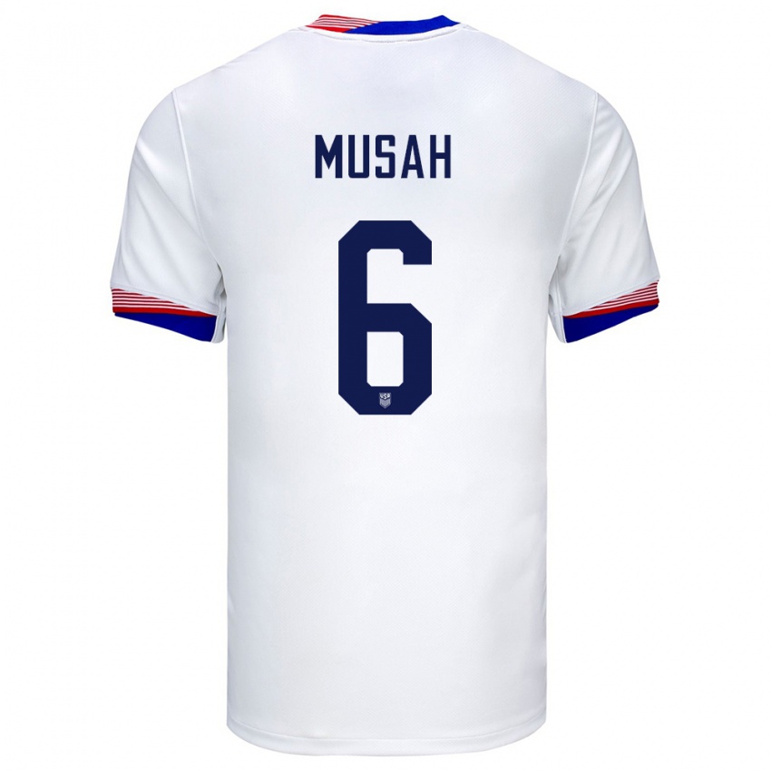 Mænd Usa Yunus Musah #6 Hvid Hjemmebane Spillertrøjer 24-26 Trøje T-Shirt