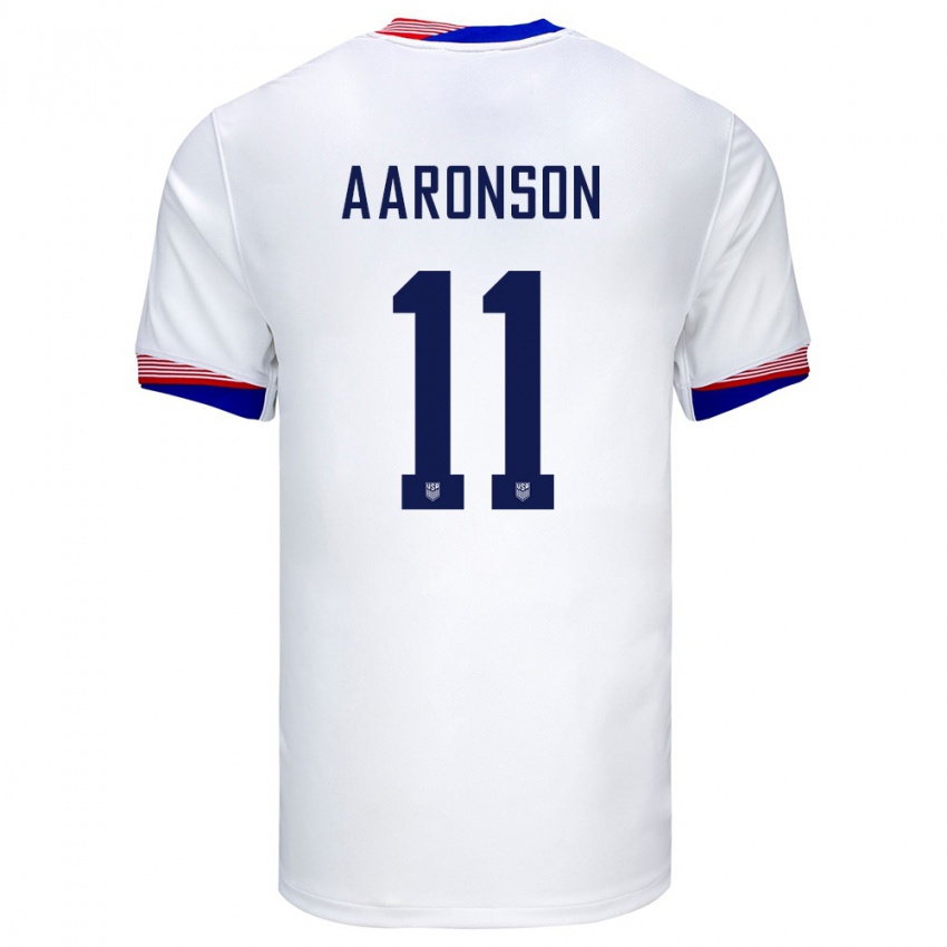 Mænd Usa Brenden Aaronson #11 Hvid Hjemmebane Spillertrøjer 24-26 Trøje T-Shirt