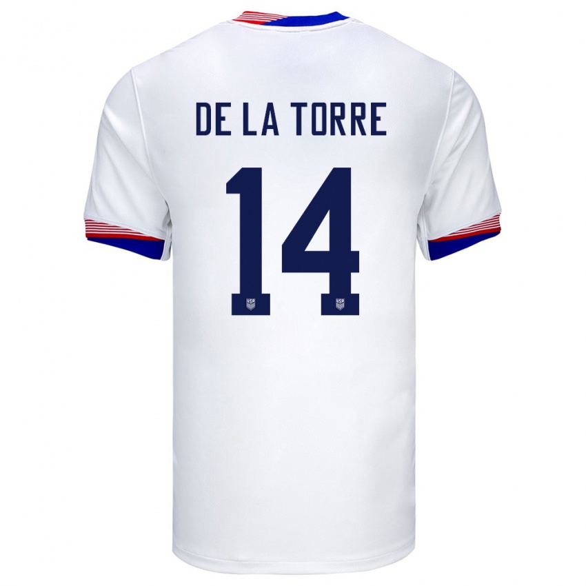 Mænd Usa Luca De La Torre #14 Hvid Hjemmebane Spillertrøjer 24-26 Trøje T-Shirt