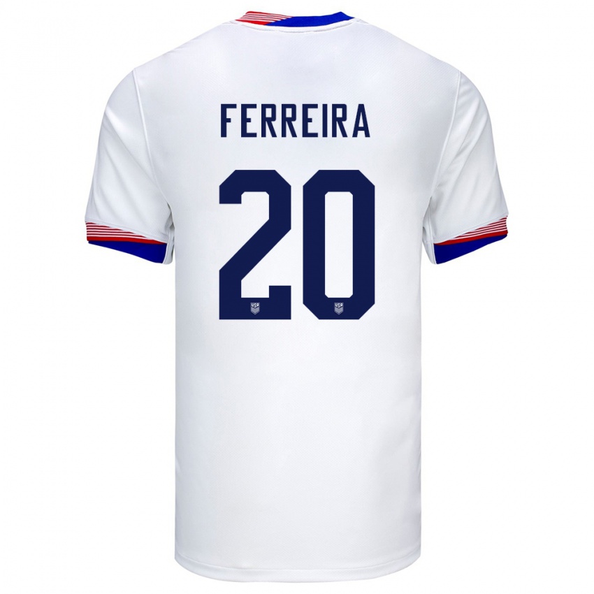 Mænd Usa Jesus Ferreira #20 Hvid Hjemmebane Spillertrøjer 24-26 Trøje T-Shirt
