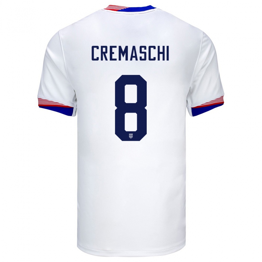 Mænd Usa Benjamin Cremaschi #8 Hvid Hjemmebane Spillertrøjer 24-26 Trøje T-Shirt