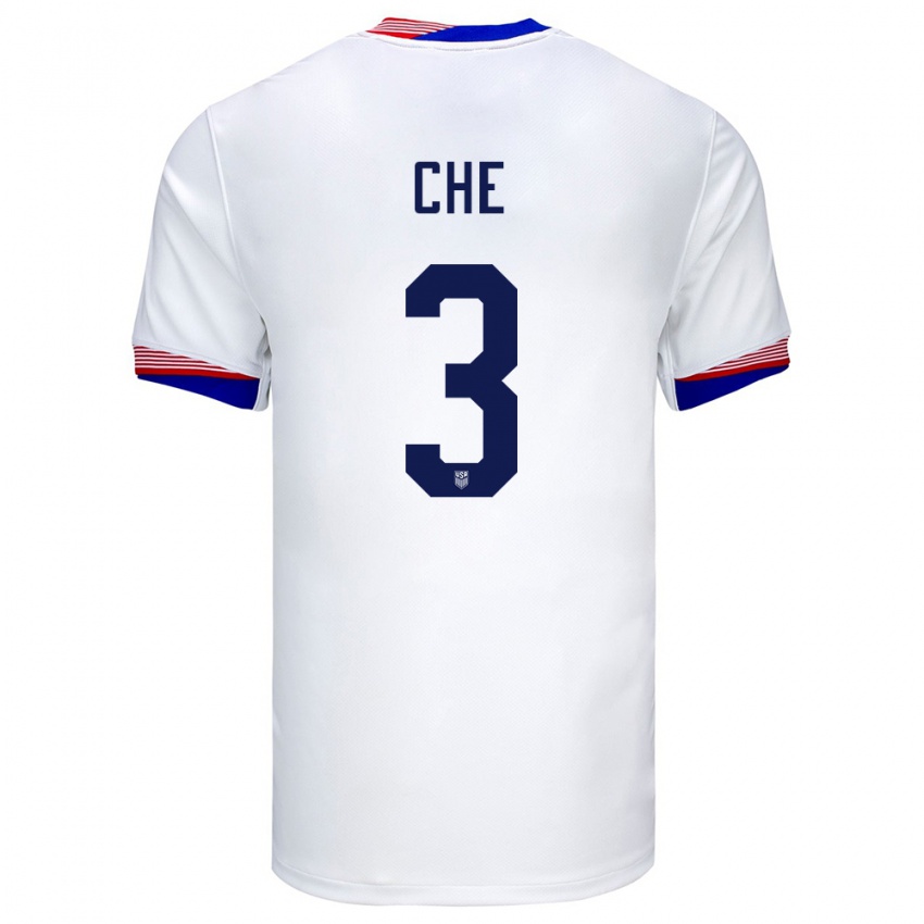 Mænd Usa Justin Che #3 Hvid Hjemmebane Spillertrøjer 24-26 Trøje T-Shirt