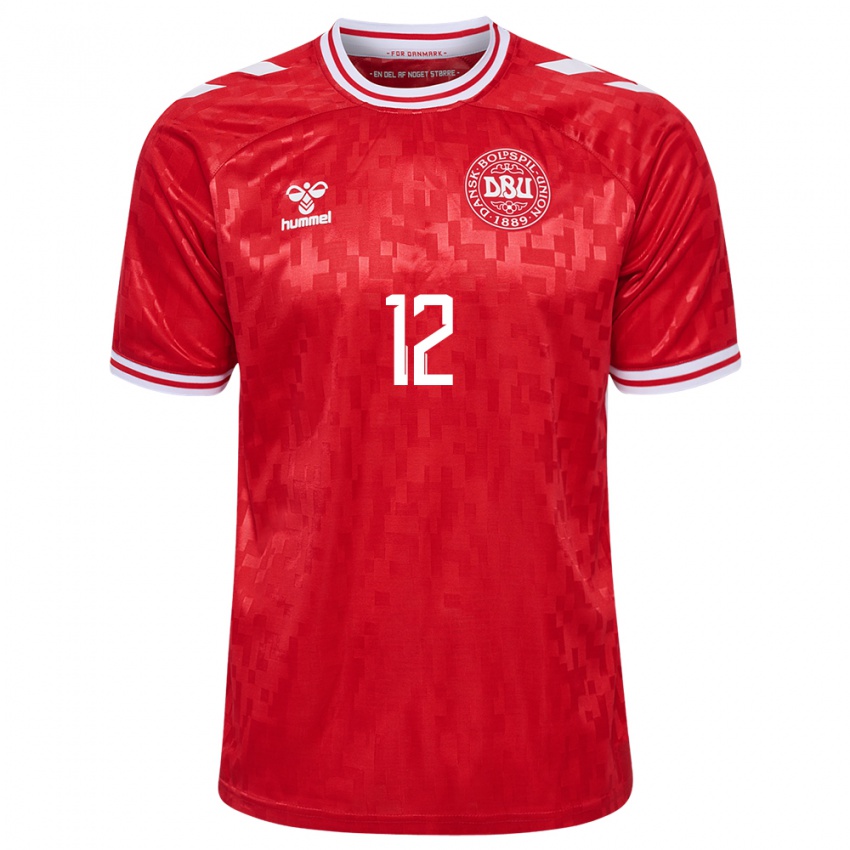 Mænd Danmark Stine Larsen #12 Rød Hjemmebane Spillertrøjer 24-26 Trøje T-Shirt