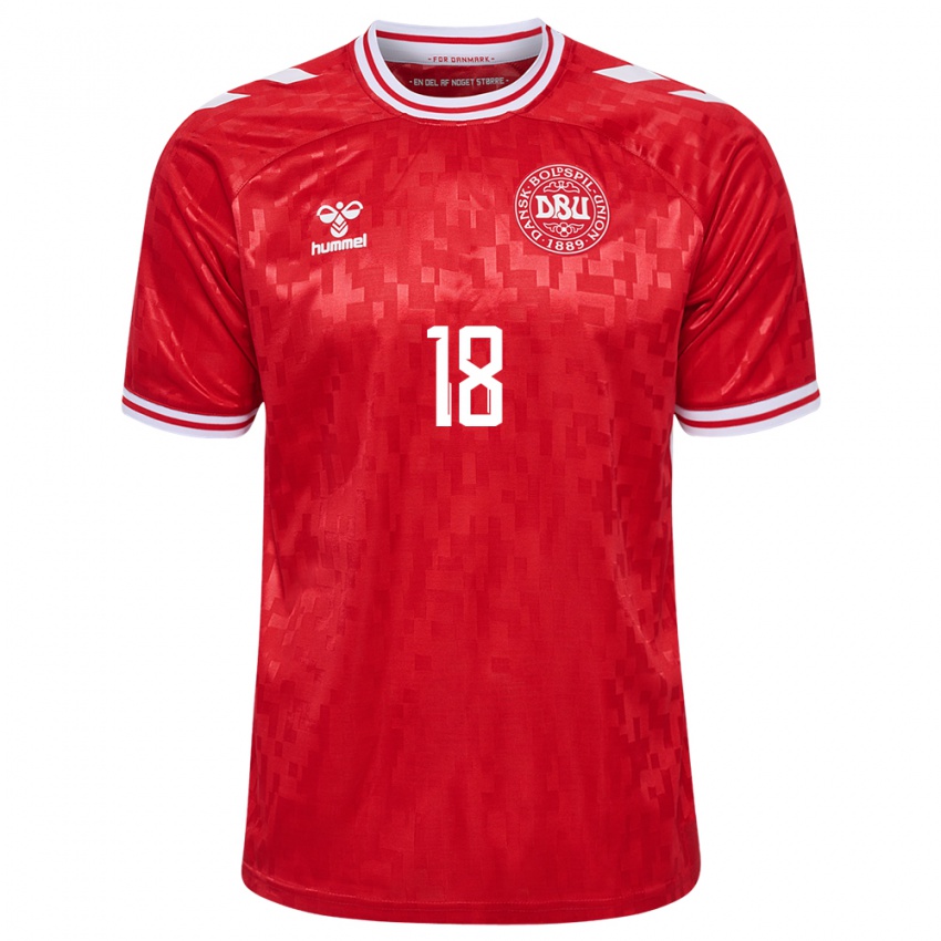 Mænd Danmark Sofus Johannesen #18 Rød Hjemmebane Spillertrøjer 24-26 Trøje T-Shirt