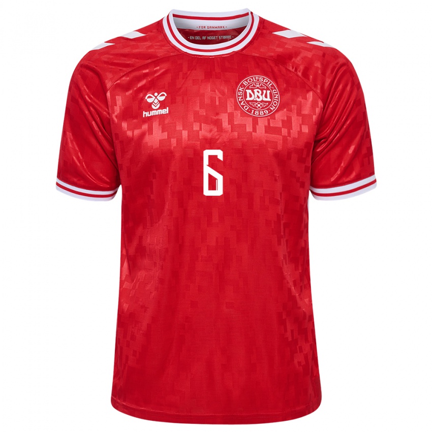 Mænd Danmark Oscar Fraulo #6 Rød Hjemmebane Spillertrøjer 24-26 Trøje T-Shirt