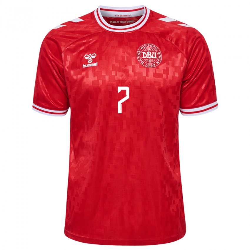 Mænd Danmark Tobias Bech #7 Rød Hjemmebane Spillertrøjer 24-26 Trøje T-Shirt