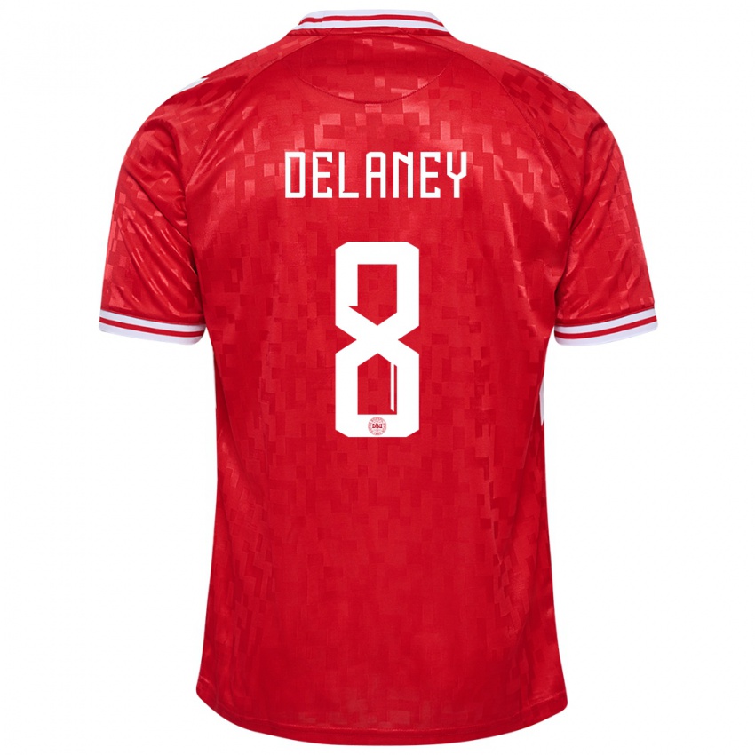 Mænd Danmark Thomas Delaney #8 Rød Hjemmebane Spillertrøjer 24-26 Trøje T-Shirt