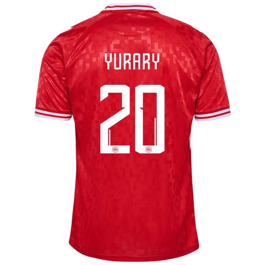 Mænd Danmark Yussuf Poulsen #20 Rød Hjemmebane Spillertrøjer 24-26 Trøje T-Shirt