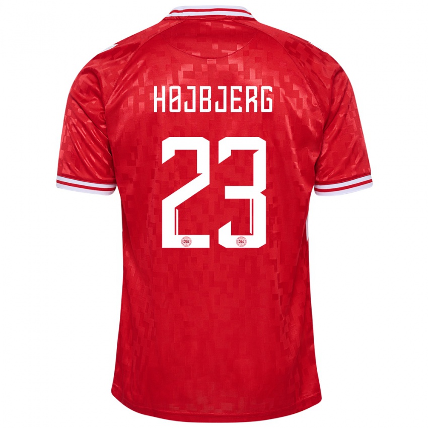 Mænd Danmark Pierre Emile Hojbjerg #23 Rød Hjemmebane Spillertrøjer 24-26 Trøje T-Shirt