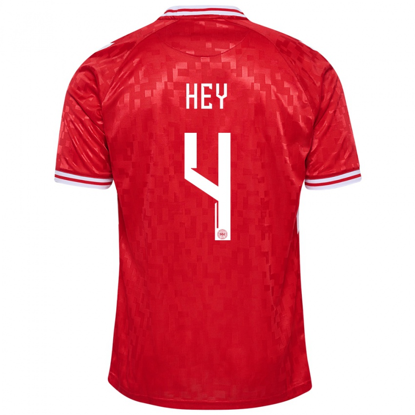 Mænd Danmark Lucas Hey #4 Rød Hjemmebane Spillertrøjer 24-26 Trøje T-Shirt