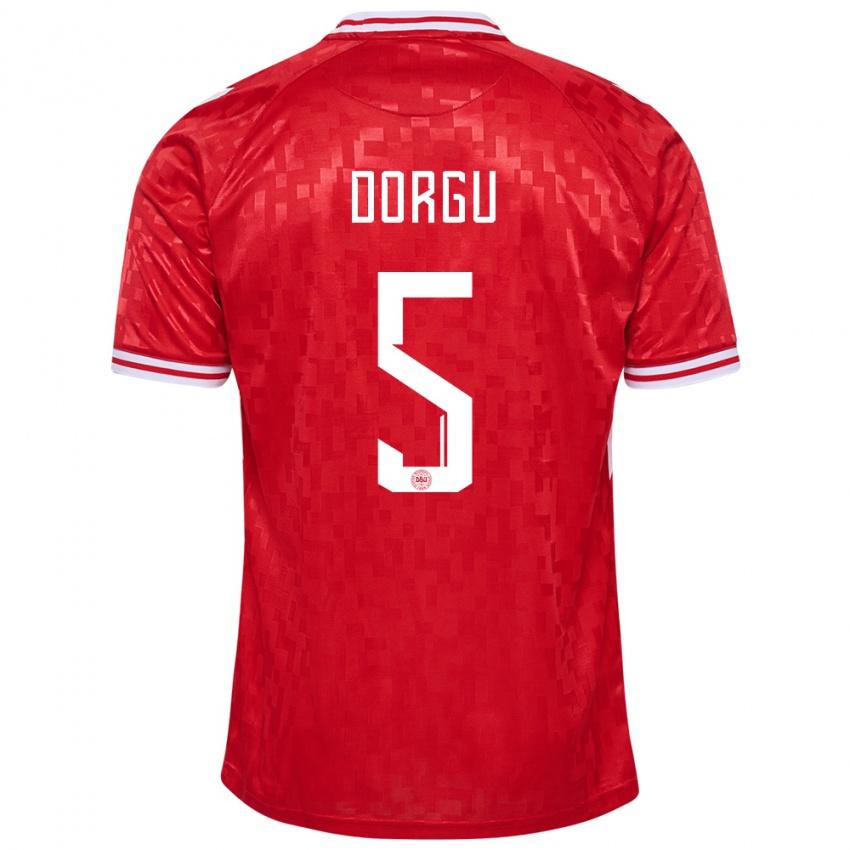 Mænd Danmark Patrick Dorgu #5 Rød Hjemmebane Spillertrøjer 24-26 Trøje T-Shirt