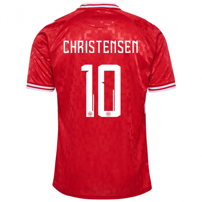 Mænd Danmark Gustav Christensen #10 Rød Hjemmebane Spillertrøjer 24-26 Trøje T-Shirt