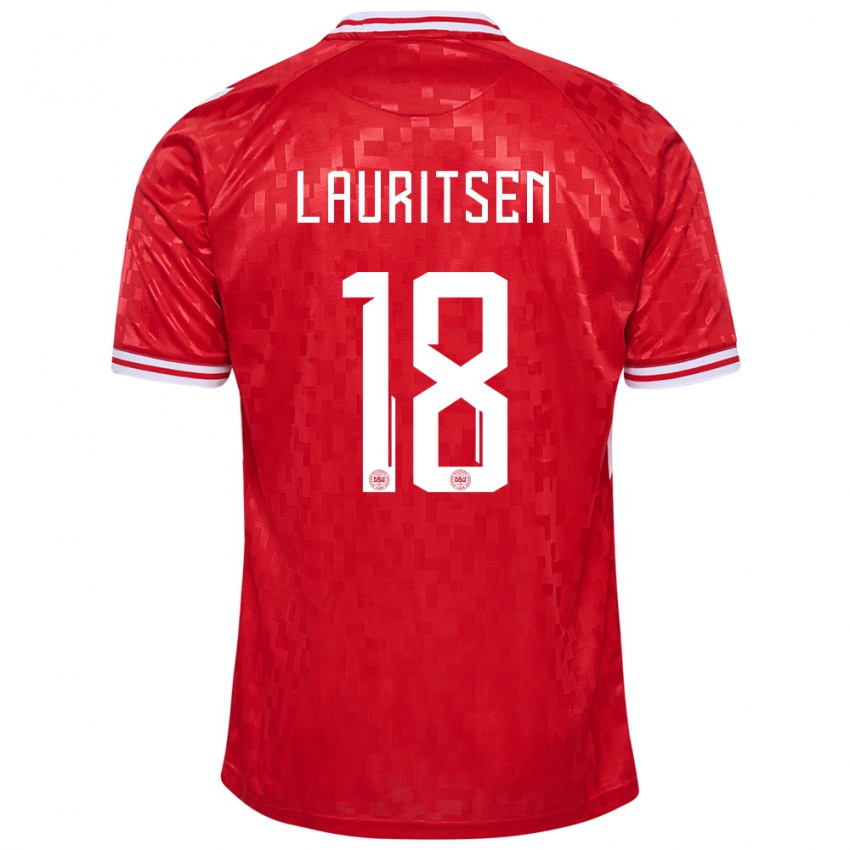 Mænd Danmark Tobias Lauritsen #18 Rød Hjemmebane Spillertrøjer 24-26 Trøje T-Shirt