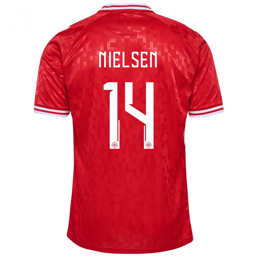 Mænd Danmark Julius Nielsen #14 Rød Hjemmebane Spillertrøjer 24-26 Trøje T-Shirt