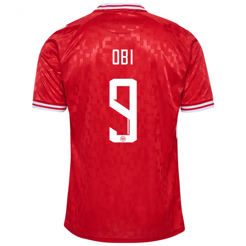 Mænd Danmark Chido Obi #9 Rød Hjemmebane Spillertrøjer 24-26 Trøje T-Shirt