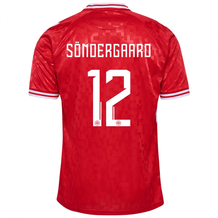 Mænd Danmark Philip Söndergaard #12 Rød Hjemmebane Spillertrøjer 24-26 Trøje T-Shirt