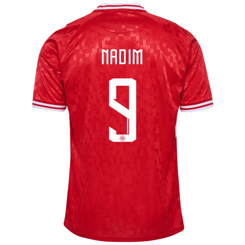 Mænd Danmark Nadia Nadim #9 Rød Hjemmebane Spillertrøjer 24-26 Trøje T-Shirt