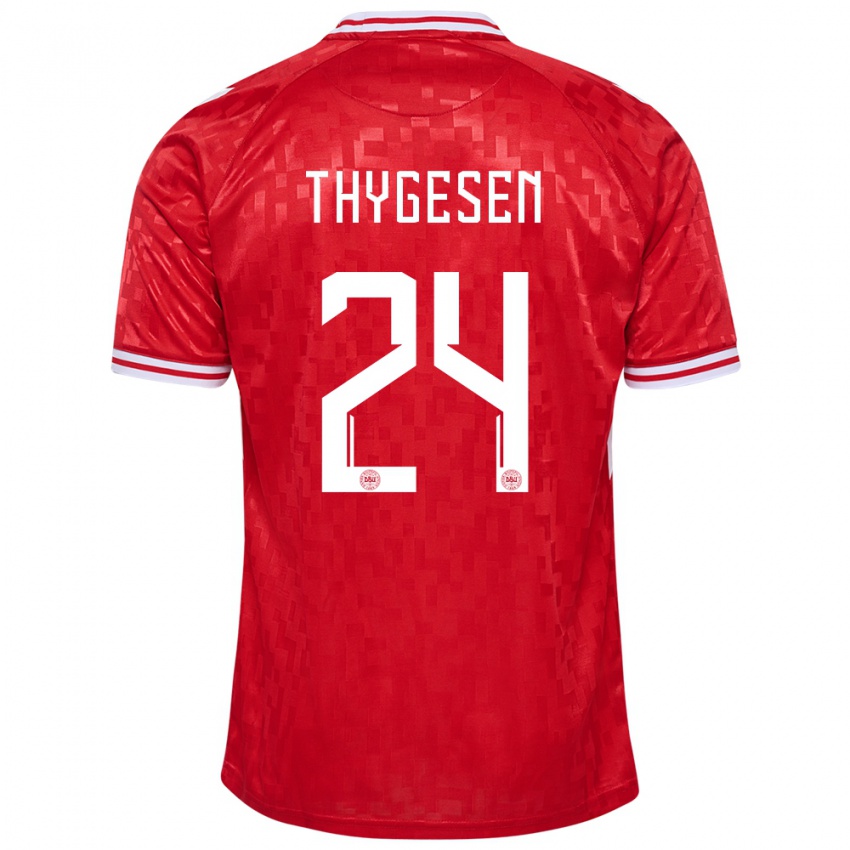 Mænd Danmark Sarah Thygesen #24 Rød Hjemmebane Spillertrøjer 24-26 Trøje T-Shirt