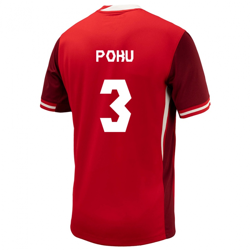 Mænd Canada Kwasi Poku #3 Rød Hjemmebane Spillertrøjer 24-26 Trøje T-Shirt