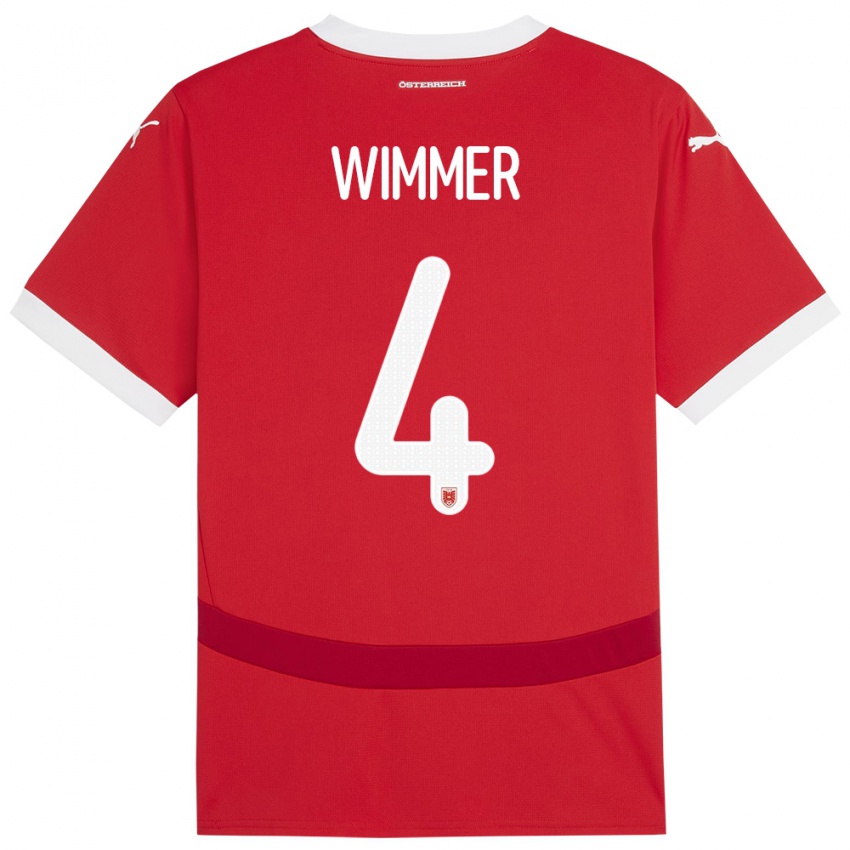 Mænd Østrig Patrick Wimmer #4 Rød Hjemmebane Spillertrøjer 24-26 Trøje T-Shirt