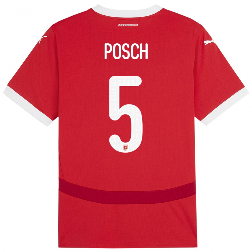 Mænd Østrig Stefan Posch #5 Rød Hjemmebane Spillertrøjer 24-26 Trøje T-Shirt