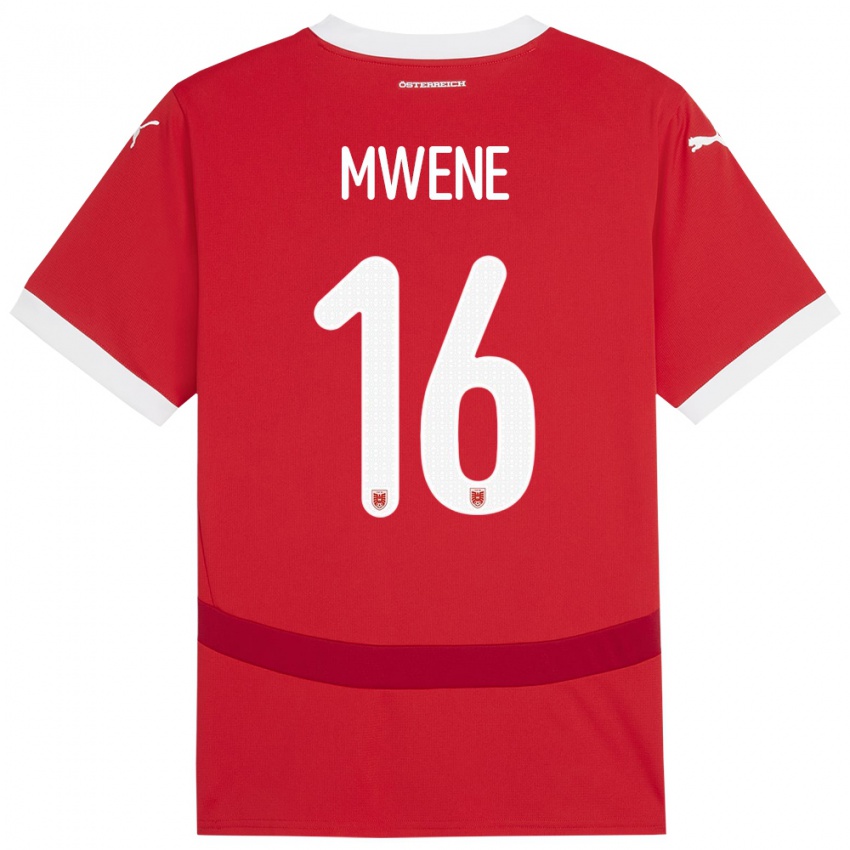 Mænd Østrig Phillipp Mwene #16 Rød Hjemmebane Spillertrøjer 24-26 Trøje T-Shirt