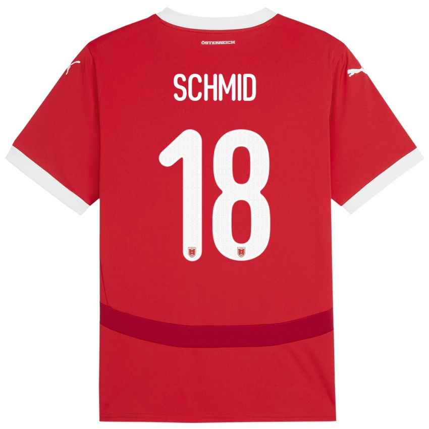 Mænd Østrig Romano Schmid #18 Rød Hjemmebane Spillertrøjer 24-26 Trøje T-Shirt