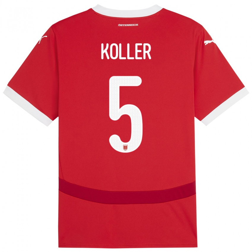 Mænd Østrig Paul Koller #5 Rød Hjemmebane Spillertrøjer 24-26 Trøje T-Shirt
