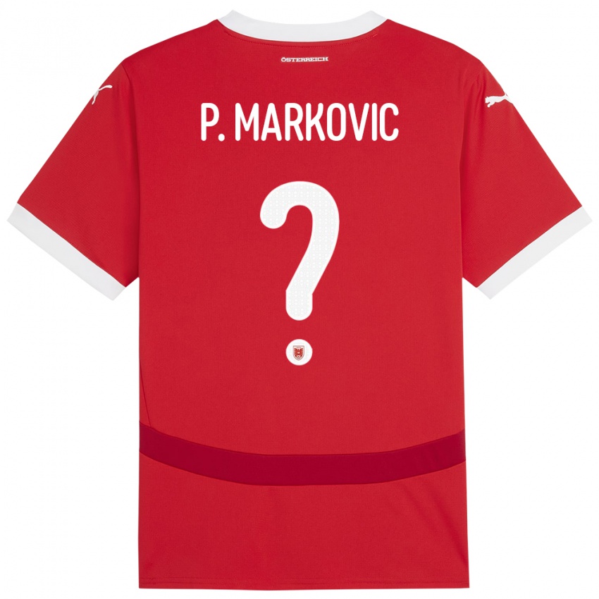 Mænd Østrig Petar Markovic #0 Rød Hjemmebane Spillertrøjer 24-26 Trøje T-Shirt