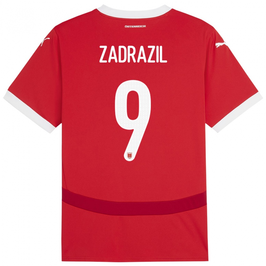 Mænd Østrig Sarah Zadrazil #9 Rød Hjemmebane Spillertrøjer 24-26 Trøje T-Shirt