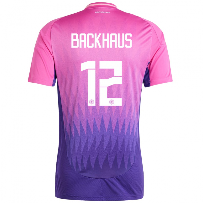 Mænd Tyskland Mio Backhaus #12 Pink Lilla Udebane Spillertrøjer 24-26 Trøje T-Shirt