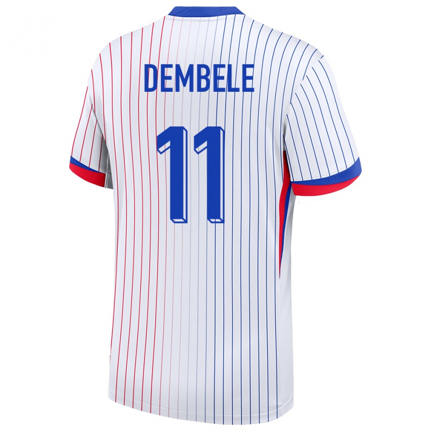 Mænd Frankrig Ousmane Dembele #11 Hvid Udebane Spillertrøjer 24-26 Trøje T-Shirt