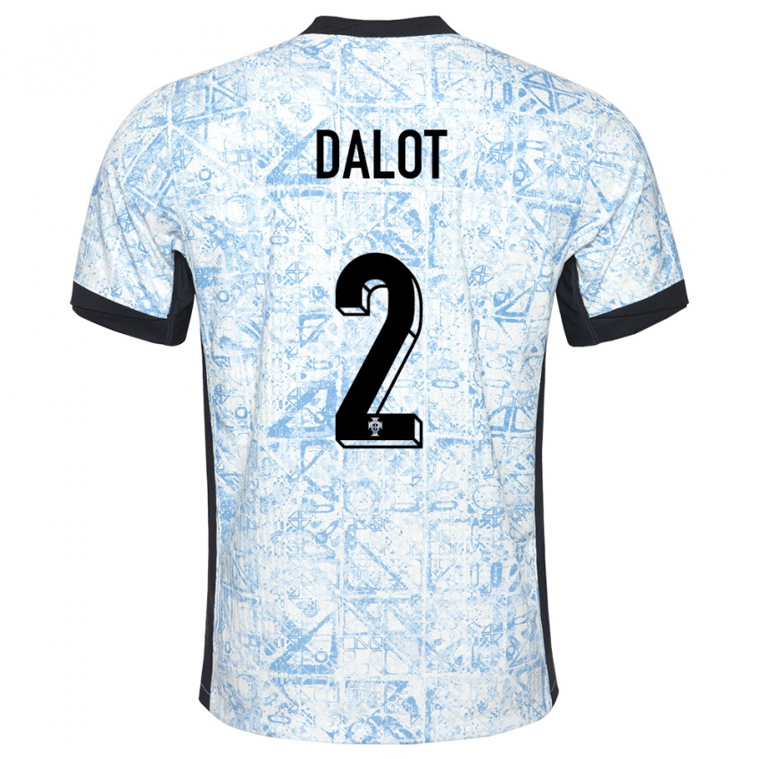 Mænd Portugal Diogo Dalot #2 Creme Blå Udebane Spillertrøjer 24-26 Trøje T-Shirt