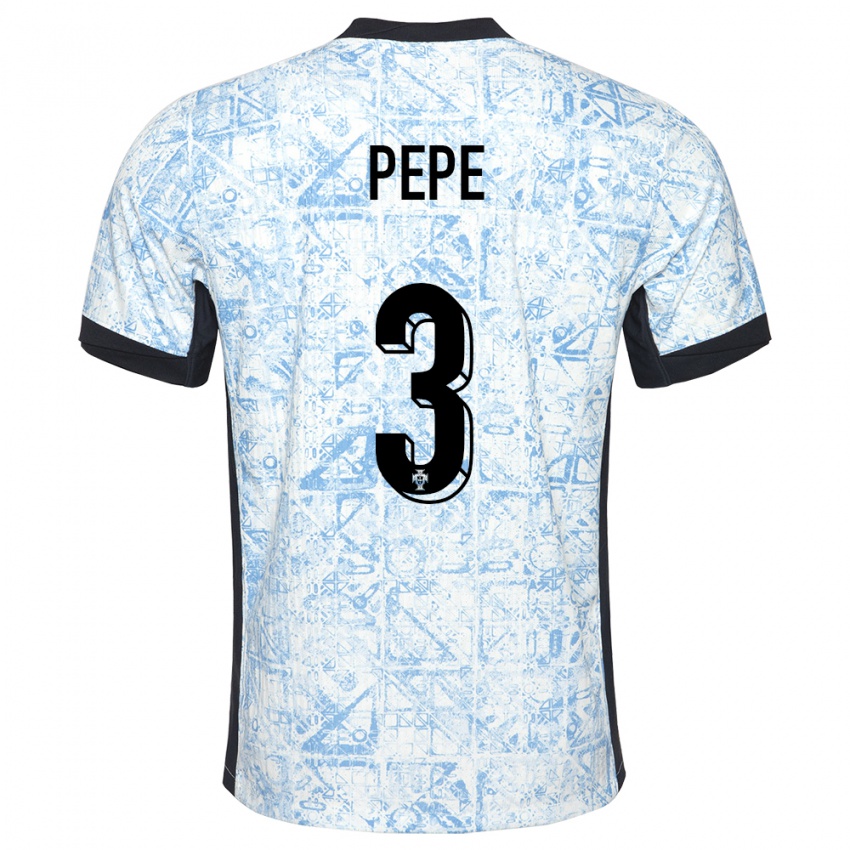 Mænd Portugal Pepe #3 Creme Blå Udebane Spillertrøjer 24-26 Trøje T-Shirt