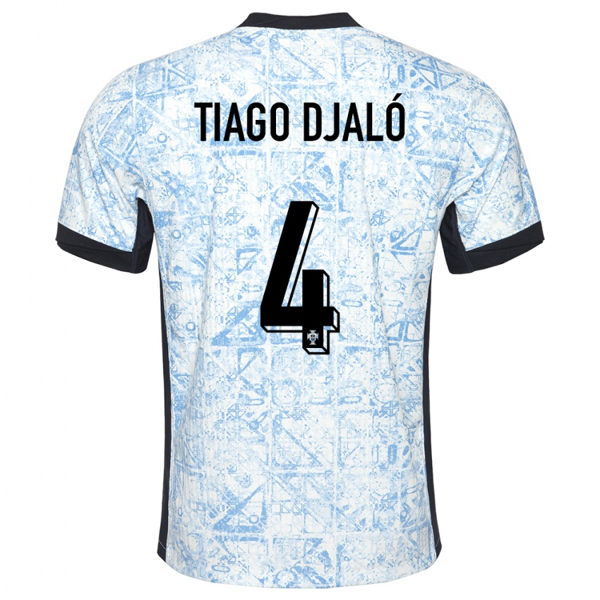 Mænd Portugal Tiago Djalo #4 Creme Blå Udebane Spillertrøjer 24-26 Trøje T-Shirt