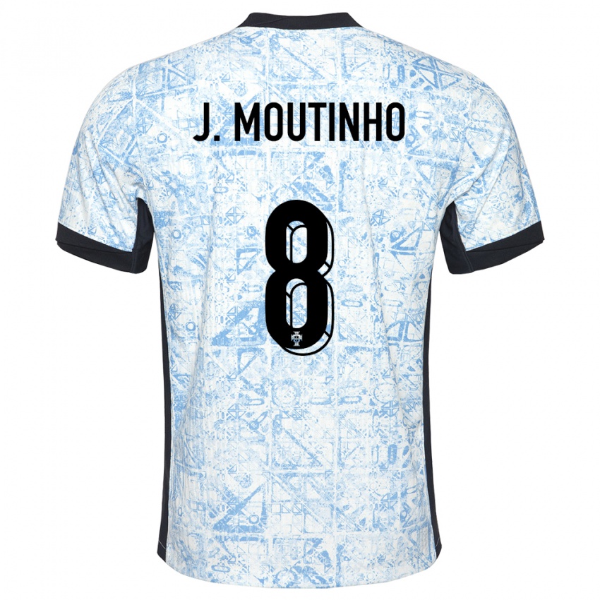 Mænd Portugal Joao Moutinho #8 Creme Blå Udebane Spillertrøjer 24-26 Trøje T-Shirt