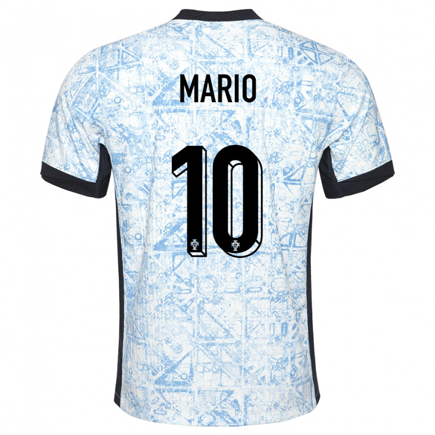 Mænd Portugal Joao Mario #10 Creme Blå Udebane Spillertrøjer 24-26 Trøje T-Shirt