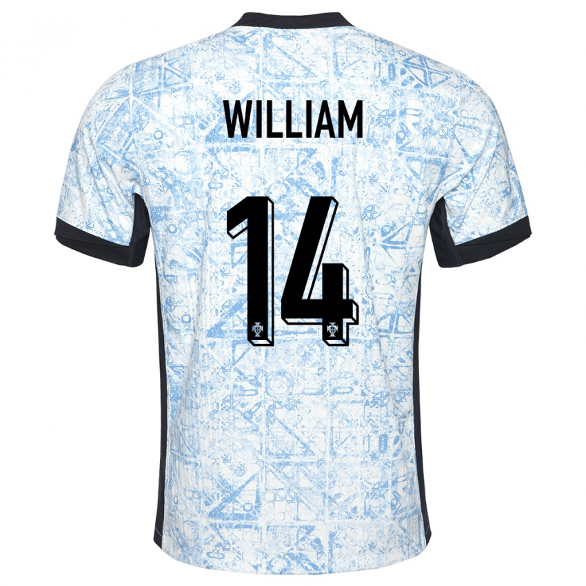 Mænd Portugal William Carvalho #14 Creme Blå Udebane Spillertrøjer 24-26 Trøje T-Shirt