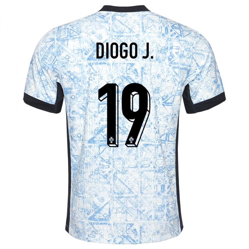 Mænd Portugal Diogo Jota #19 Creme Blå Udebane Spillertrøjer 24-26 Trøje T-Shirt