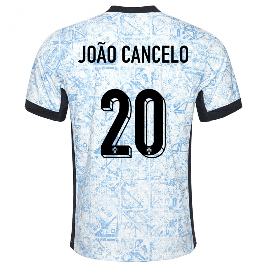 Mænd Portugal Joao Cancelo #20 Creme Blå Udebane Spillertrøjer 24-26 Trøje T-Shirt