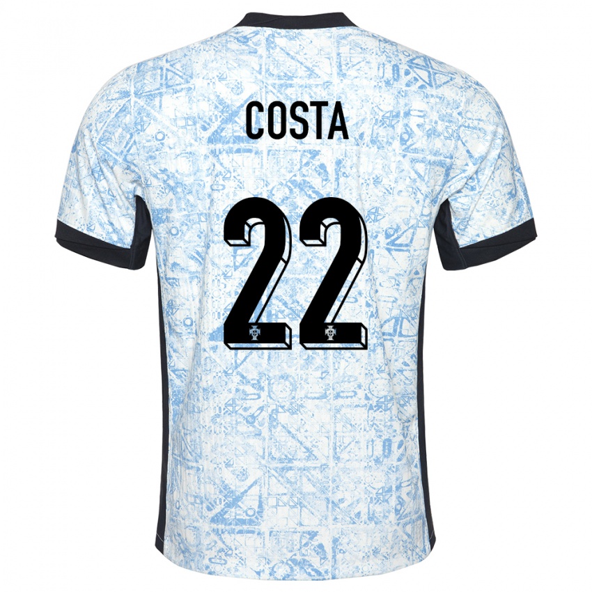 Mænd Portugal Diogo Costa #22 Creme Blå Udebane Spillertrøjer 24-26 Trøje T-Shirt