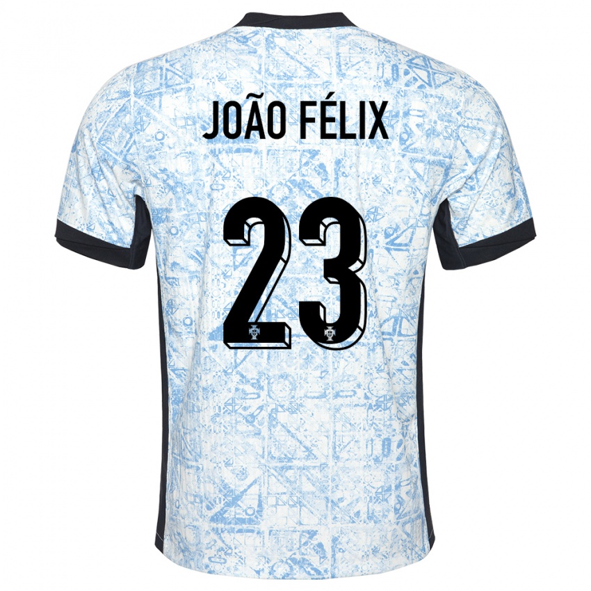 Mænd Portugal Joao Felix #23 Creme Blå Udebane Spillertrøjer 24-26 Trøje T-Shirt