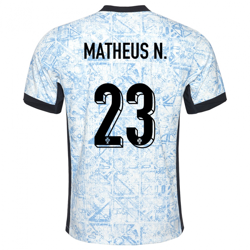 Mænd Portugal Matheus Nunes #23 Creme Blå Udebane Spillertrøjer 24-26 Trøje T-Shirt